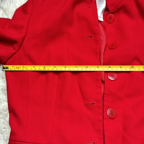 Bold Red Petite Blazer Jacket with Shoulder Pads 100% Wool O7 - Picture 4 of 9